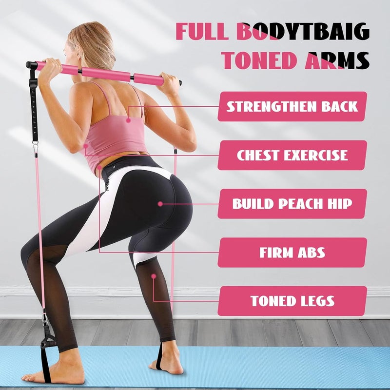 Olodeer Pilates Bar Kit with Resistance Bands for Working Out, Pilates Equipment with Ab Roller for All Fitness Levels, Portable Home Gym Full Body Workout Equipment for Women&Men - Image 4